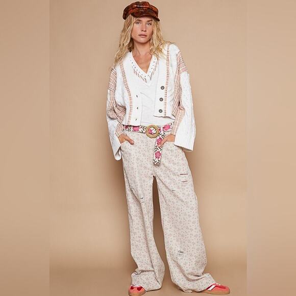 412. POL Women's Cream Pink Plaid Open Cardigan NEW - Picture 7 of 10